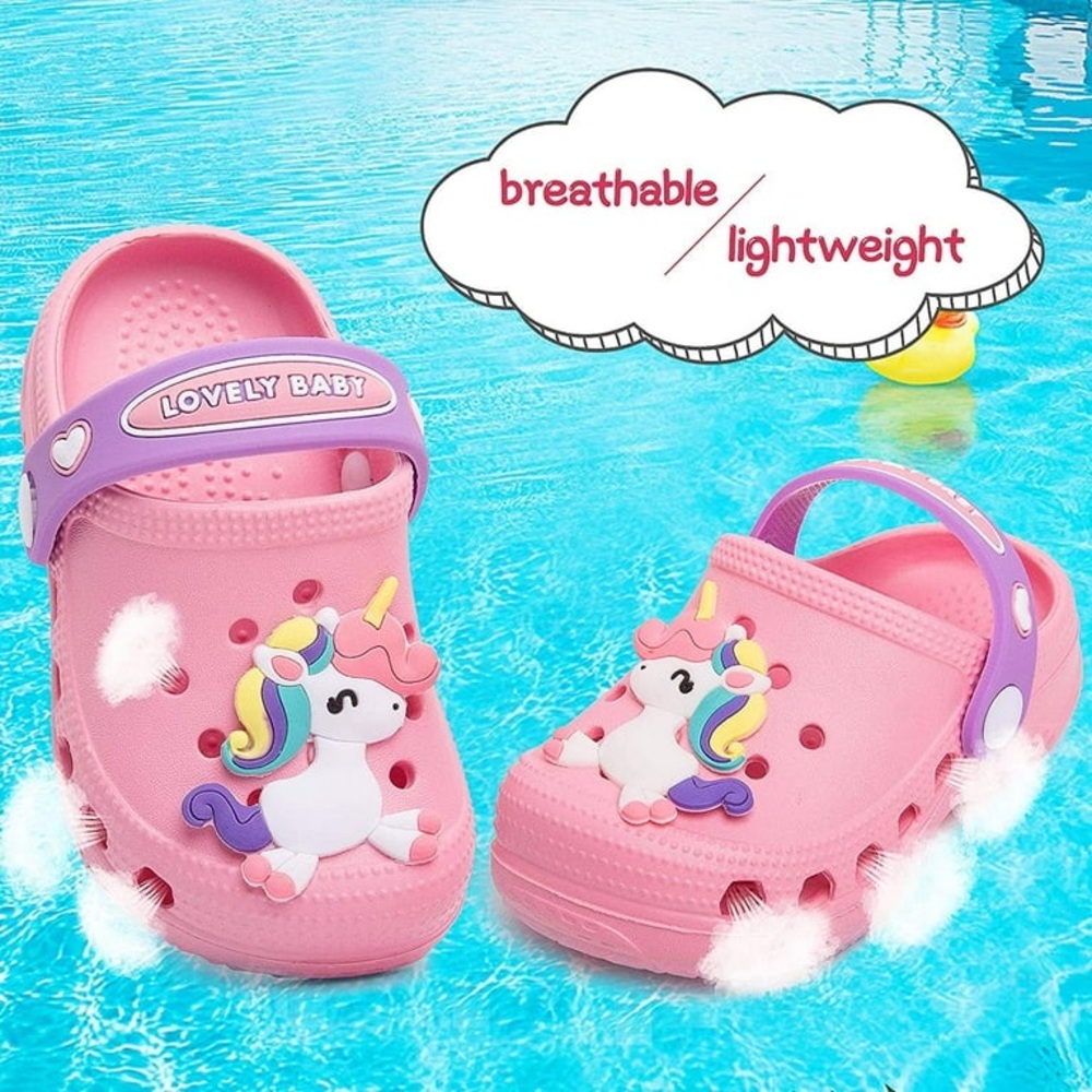 🆕 KidRtsk Toddler Pink Unicorn Water Clogs Slip On Sandals